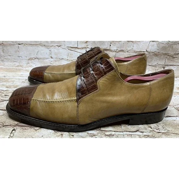Belvedere Florence Men’s Genuine Crocodile Sand Brown Dress Shoes Size 12M